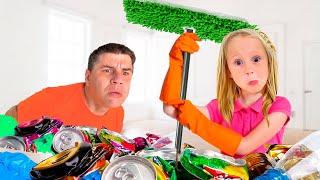 Nastya and friend help Dad in the toy cleaning day