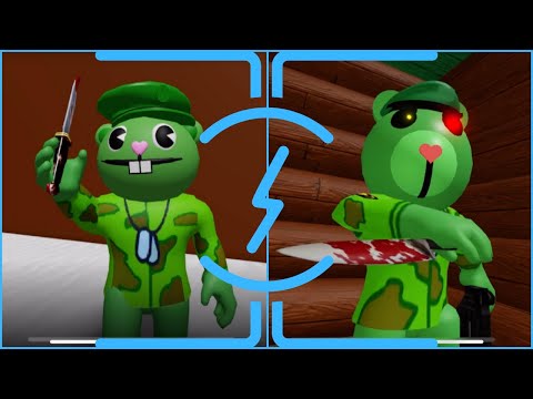 ROBLOX HAPPY TREE (PIGGY) FRIENDS NON-INFECTED FLIPPY JUMPSCARE Vs. INFECTED FLIPPY JUMPSCARE!!