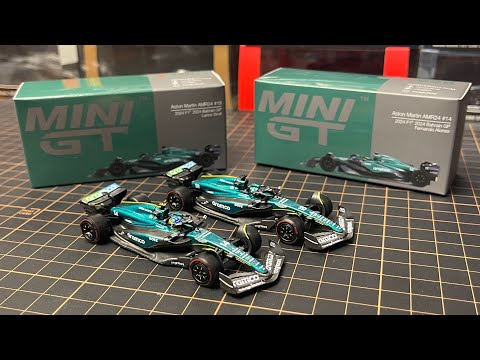 Mini GT Aston Martin AMR24 2024 F1 2024 Bahrain GP #14 Fernando Alonso #18 Lance Stroll