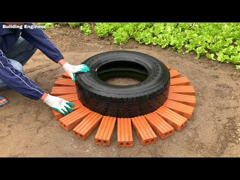 Skills in Building Circular Brick Paths Using Old Tires / How to Build Planters from Bricks