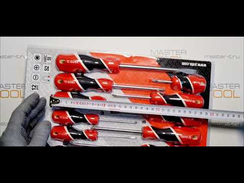 Набор отверток 12 шт: плоские, крестовые PH, квадратные SQ YATO (YT-25967)