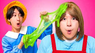 【寸劇】怒られる！？ママの髪の毛にスライムがついちゃった…！ママにバレたら没収される＞＜キラキラのスライムやお絵描きスライムで遊ぼう♪