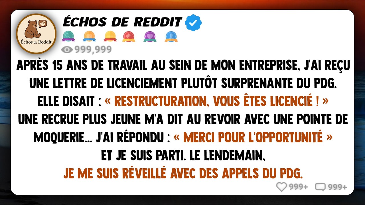 Licencié après 15 ans. Raillé à mon départ. Le lendemain, l'appel désespéré du PDG a tout changé