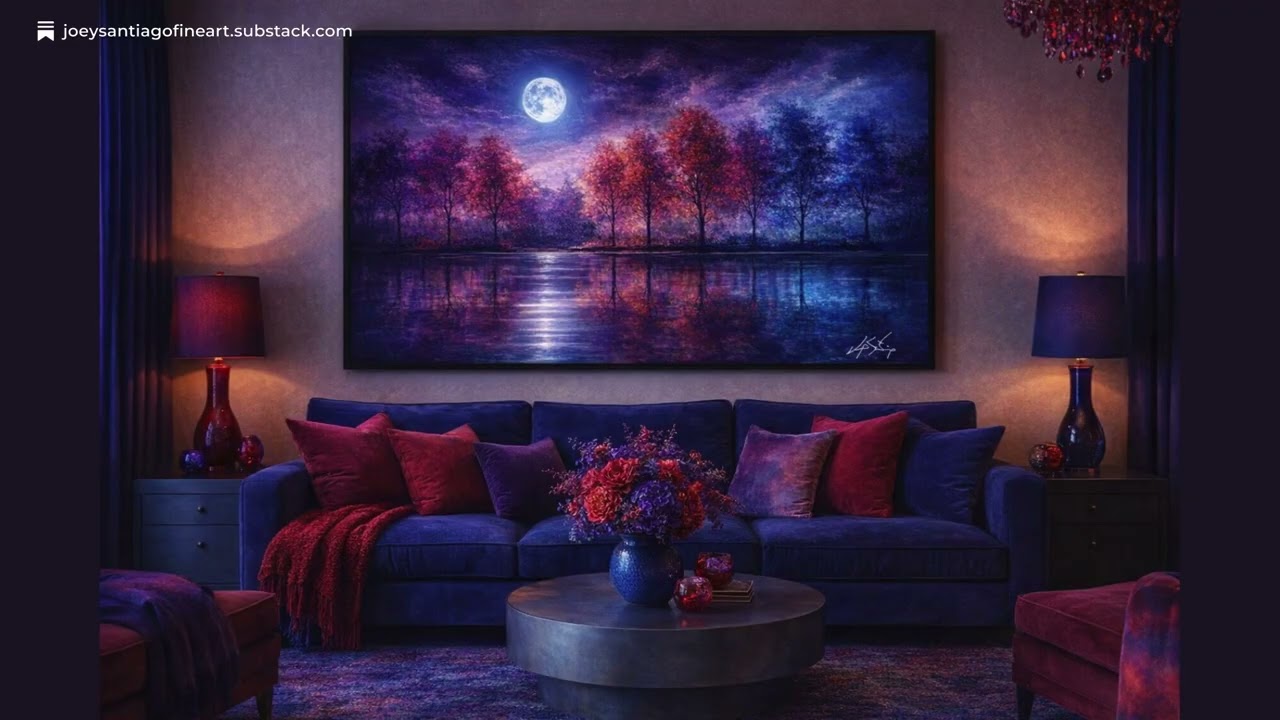 Moonlit Forest Landscape Art – Vibrant Night Scene for Modern Interiors