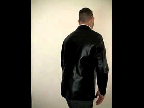 Mens Black 2 Button Leather Blazer - Single Vent
