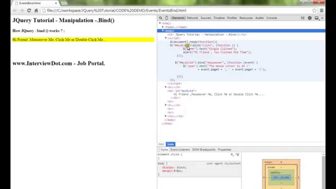 JQUERY EVENTS BIND METHOD DEMO