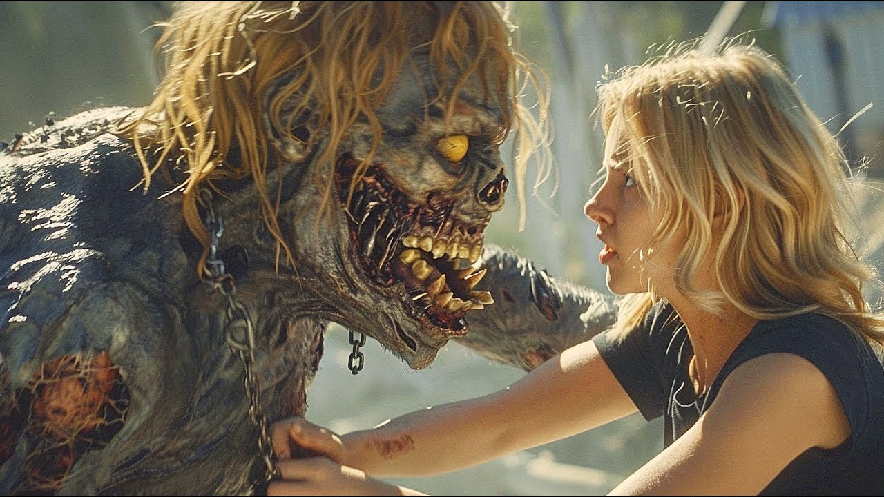 A HUNGRY ZOMBIE protects an ALONE WOMAN at the END OF THE WORLD as she is chased by HORDES