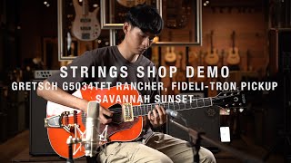 Video thumbnail for STRINGS SHOP DEMO : GRETSCH G5034TFT RANCHER, FIDELI-TRON PICKUP, SAVANNAH SUNSET by Strings Shop