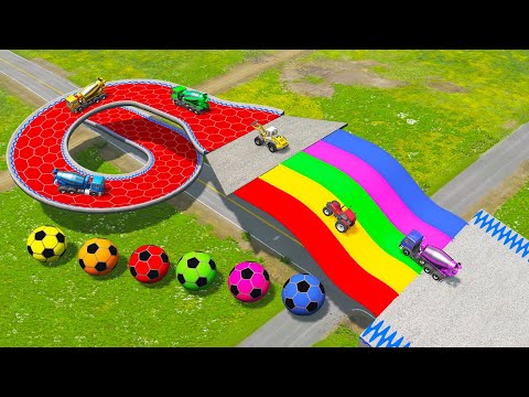 Cars vs Portal Trap with Slide Color - Flatbed Trailer Transporter Cars - BeamNG.Drive