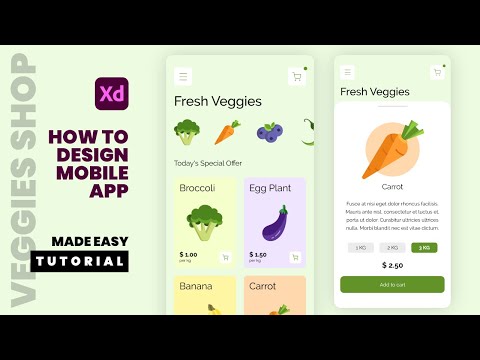 Mobile App UI Design in Adobe XD Veggies Shop App Speed Art Tutorial 2020