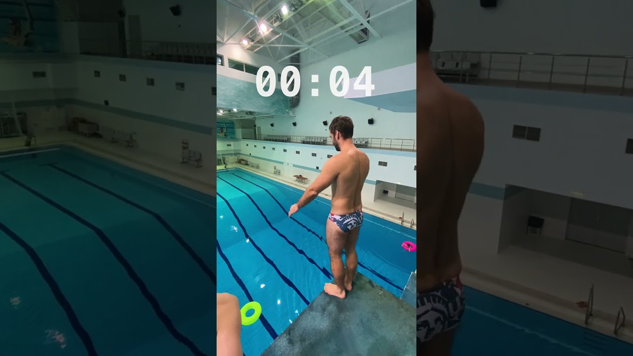 Impossible shapes backflip jump into floaty 🍩 by Dad at the swimming pool