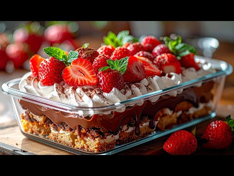 🍓Newest Italian Chocolate Glaze Strawberry Tiramisu Done in 5 Minutes, No Oven, so Simple❗️