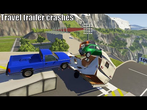 High Speed Car Jumps Through Travel Trailer (Crash Test) - BeamNG.drive Jump Crashes