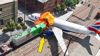 Train Crashed into AIRBUS Seconds after Emergency Landing | GTA 5