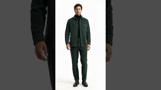 Mens Corduroy Shirt and Pants Walking Suit in Winter Cotton Fabric Casual in Color Green leisure Style video