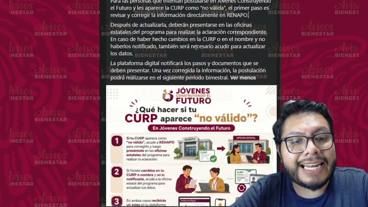 ¡CURP no válida!  en Jóvenes Construyendo el Futuro aparece el  ESTO TIENE QUE HACER