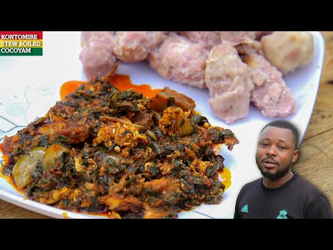 Authentic Ghanaian Local Kontomire Stew With Boiled Cocoyam - Delicious Palava Sauce