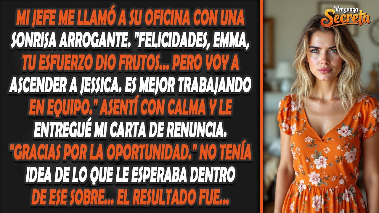Mi jefe me llamó a su oficina con una sonrisa arrogante. "Felicidades, Emma, tu esfuerzo dio frutos