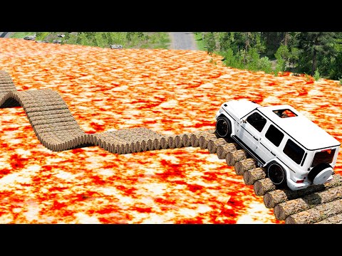 Cars vs Impossible LOG LAVA Bridge BeamNG Drive Cars vs Deep Lava - BeamNG.drive