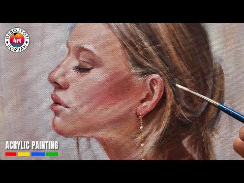 WATCH How I Paint ACRYLIC PORTRAIT REALISTICALLY | Girl Acrylic Portrait by Debojyoti Boruah