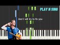 Coldplay - Fix You - With Lyrics (Easy Piano Accompaniment Tutorial / Karaoke)