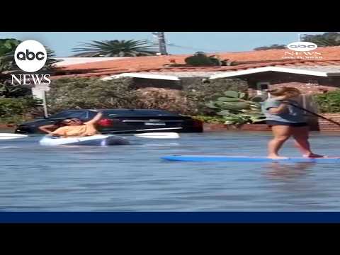 Dangerous flooding batters California's southern coast