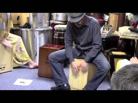 Edgardo Cambon conducting a Cajon workshop at Total Rhythm in Alameda jamming on a Wise Guys Cajon