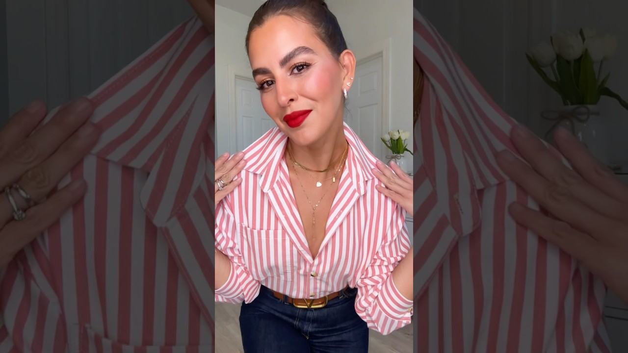 Jeans and 2 shirt hacks! 👖Outfit details in comments #ootd #beautyover40 #diy #hacks #stylehacks