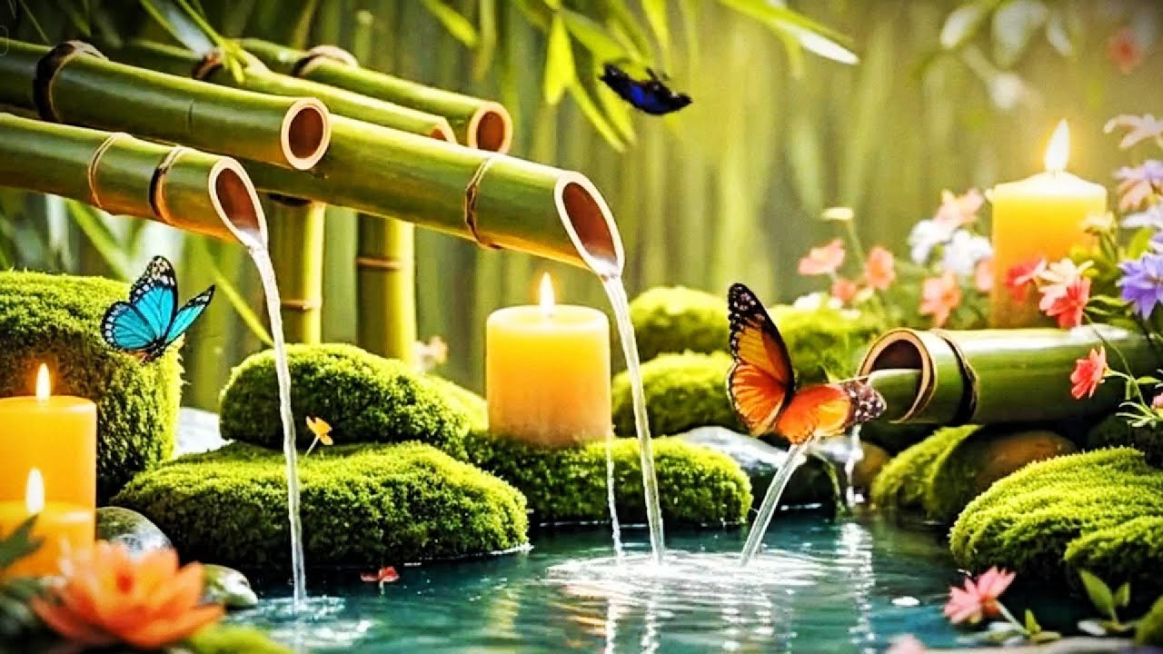 Relaxing Piano Music with Bamboo Water Sound. Soul Relaxation & Deep Sleep, Healing Meditation Music