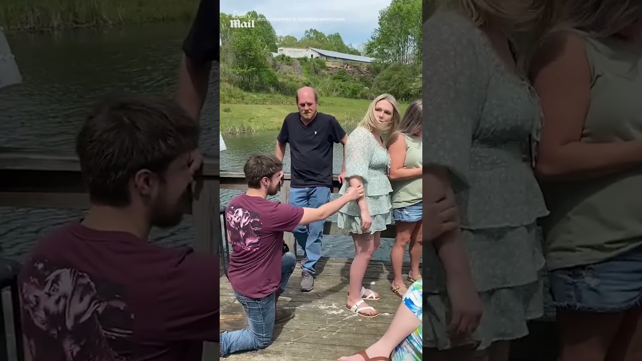 Woman awkwardly ignores man during marriage proposal