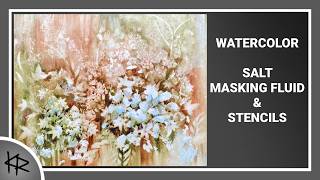 Reverse Stenciling WATERCOLOR semi abstract floral - 282