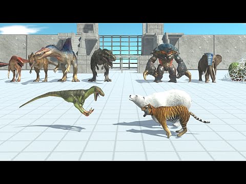 1 VS 2 CARNIVORE DINOSAURS VS MODERN MAMMALS & ALIEN - Animal Revolt Battle Simulator
