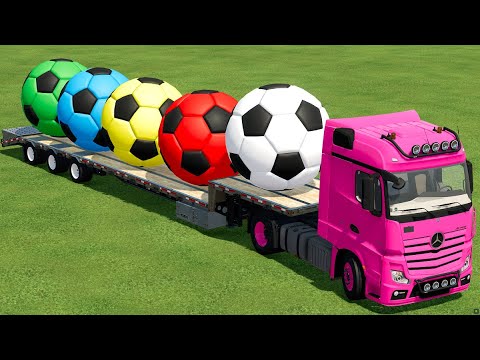 TRANSPORTING & LOADING ! GIANT SOCCER BALLS VS. COLORED TRACTORS ! Farming Simulator 22 !