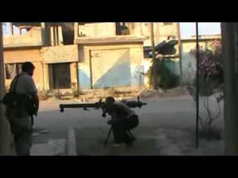 استهداف حاجز المصرف و الديابية بمدفع B10 من قبل كتيبة البراء في مدينة القصير في حمص