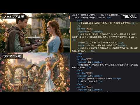 Behind the scenes: one TEI/XML, two films (photoreal × watercolor anime)