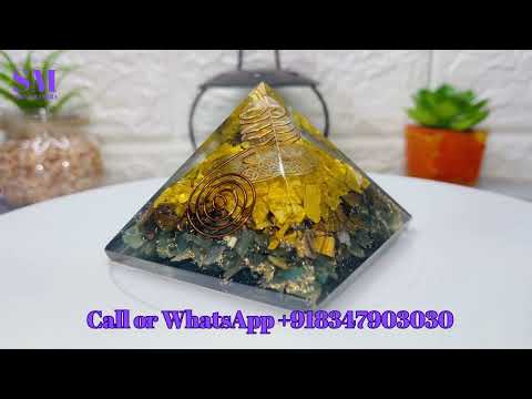 Orgone Pyramid With Citrine Tiger Eye And Green Jade Stone