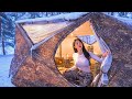 Hot Tent Camping In Wet Snow Freezing Rain Sounds Of Snow