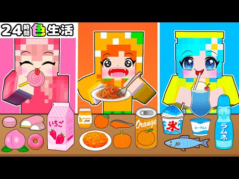【24時間 同じ色生活】絶対にその色しか使っちゃいけません‼️同じ色の食べ物しか食べれない生活がキツすぎるマイクラ(#ぴこみんず)