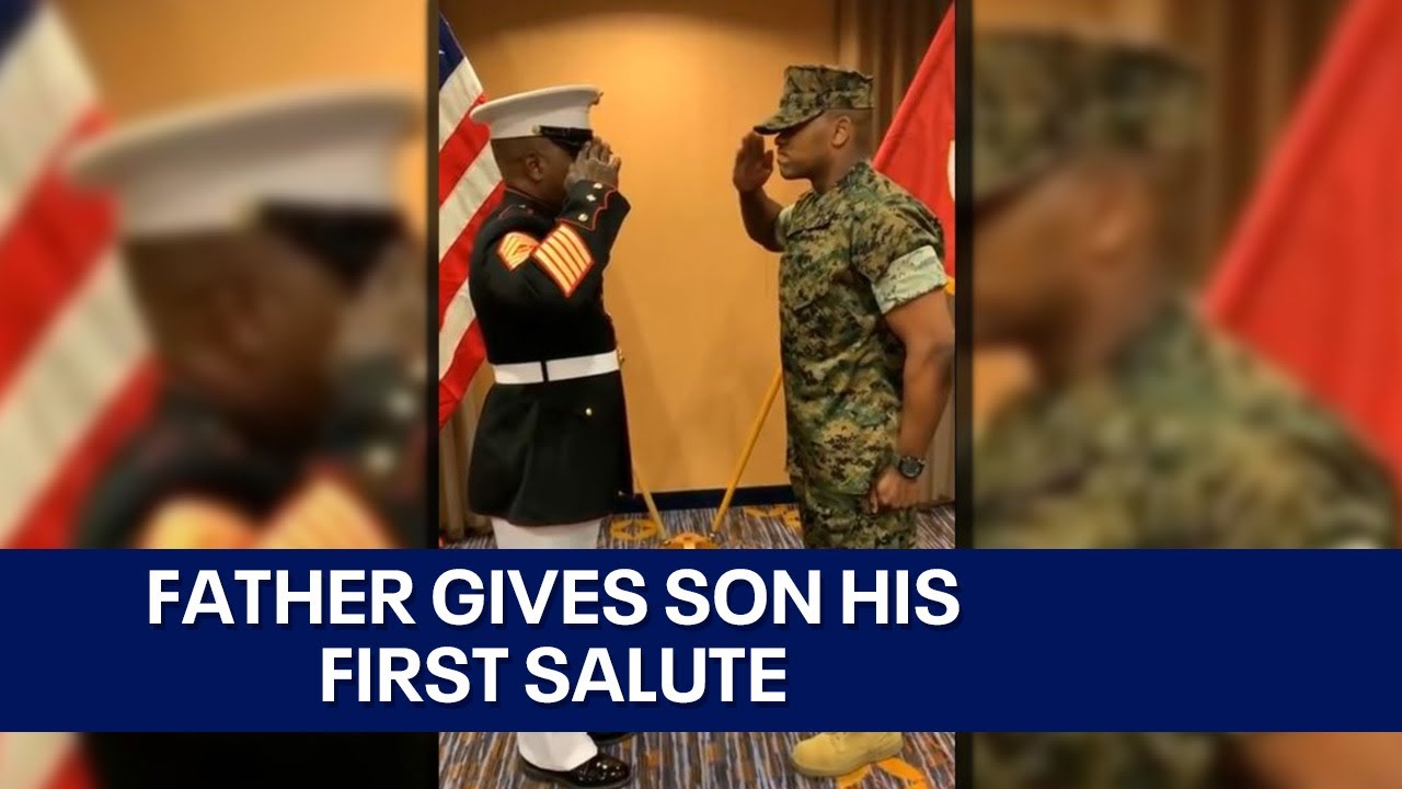 Watch video Marine father's salute to son goes viral Now Marine father's salute to son goes viral