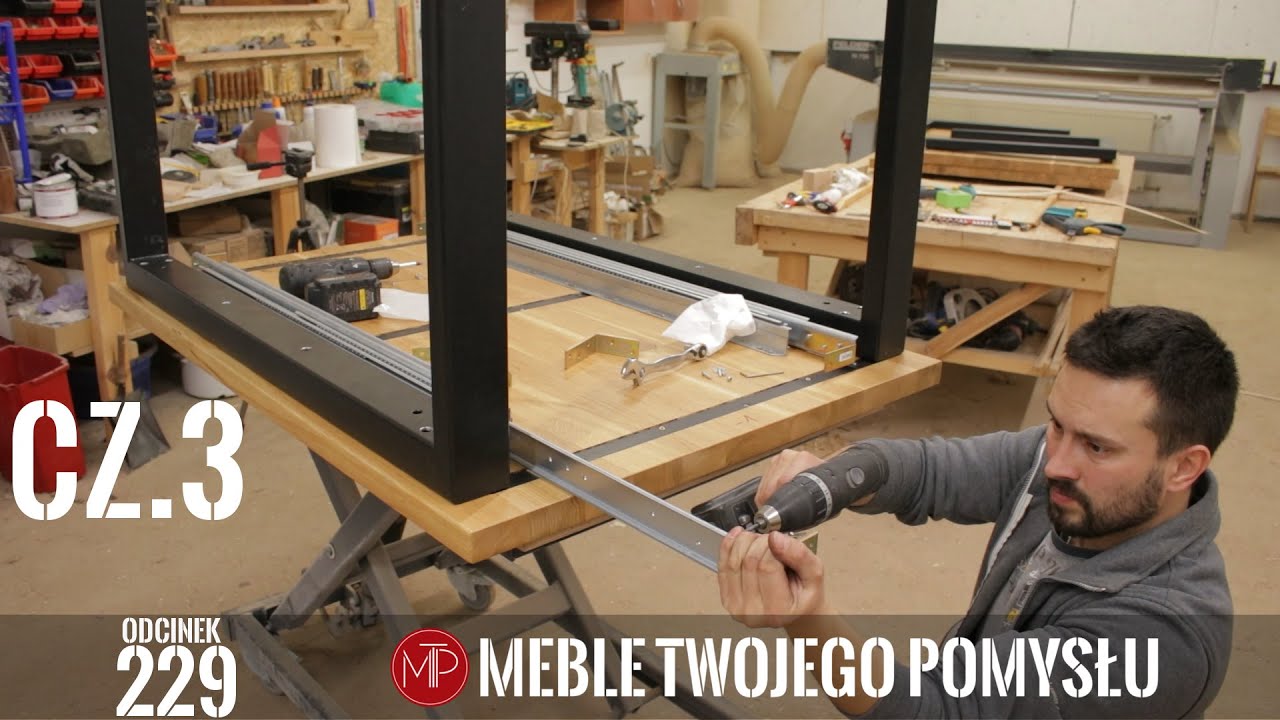 Cz.3 Rozkładany stół z dostawkami dąb rustic, montaż nóg stalowych i prowadnic długość 130 do 300cm