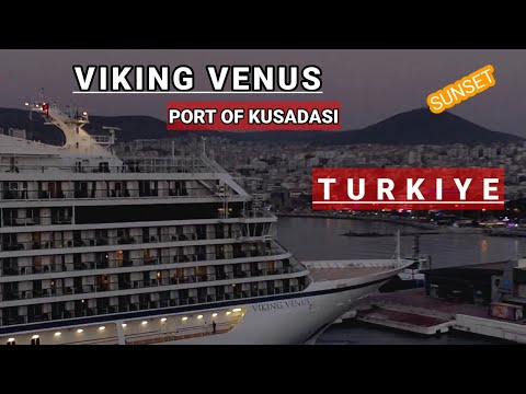 The Beauty of Viking Venus during sunset in port of kusadasi, Turkiye #1 Luxury cruise ship in world