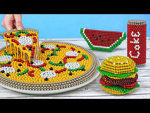 INSANE Magnetic Fast Food Set: Pizza Pull, Burger & Watermelon from Magnetic Balls | ASMR StopMotion