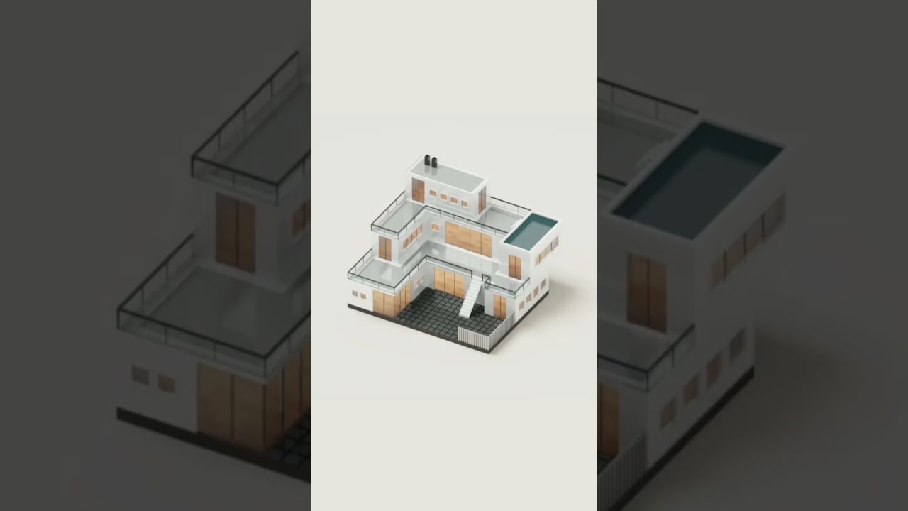 Isometric Design Villa 3 stories with pool