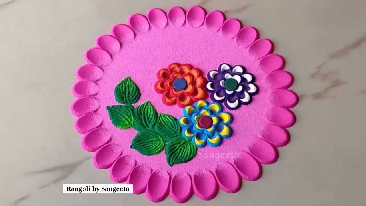  easy and very beautiful multi coloured rangoli by sangeeta