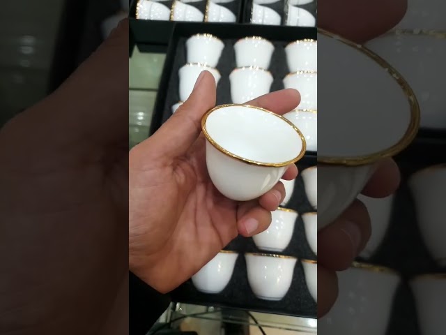 فناجين قهوة عربية ذهبي وابيض بورسلان