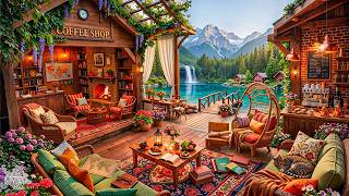 Tranquil Jazz in Wooden Lakeside Cafe 🌄~ Soft Background Music for A Relaxing Calm Morning