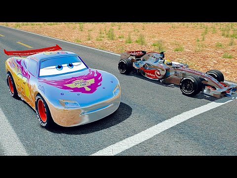 Lightning McQueen Silver Edition vs McLaren F1 2007 - Desert Drag Race