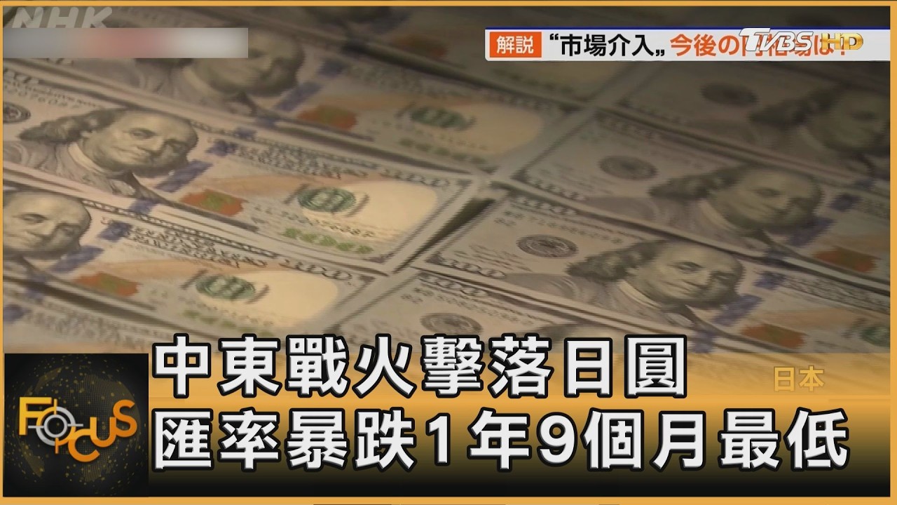 中東戰火擊落日圓 匯率暴跌1年9個月最低