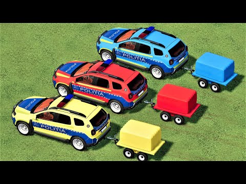 POLICE TRANSPORT OF COLORS ! TRAP BRIDGE vs POLICE CARS & TRANSPORTING GRASS ! Farming Simulator 22
