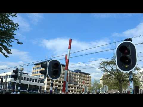 A Light Rail railroad crossing @ Light Rail Station Alexander in Rotterdam